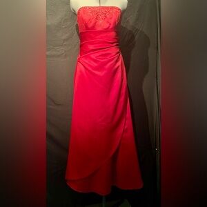 Beaded, Strapless Candy Red Formal Dress by David’s Bridal. Size 8.